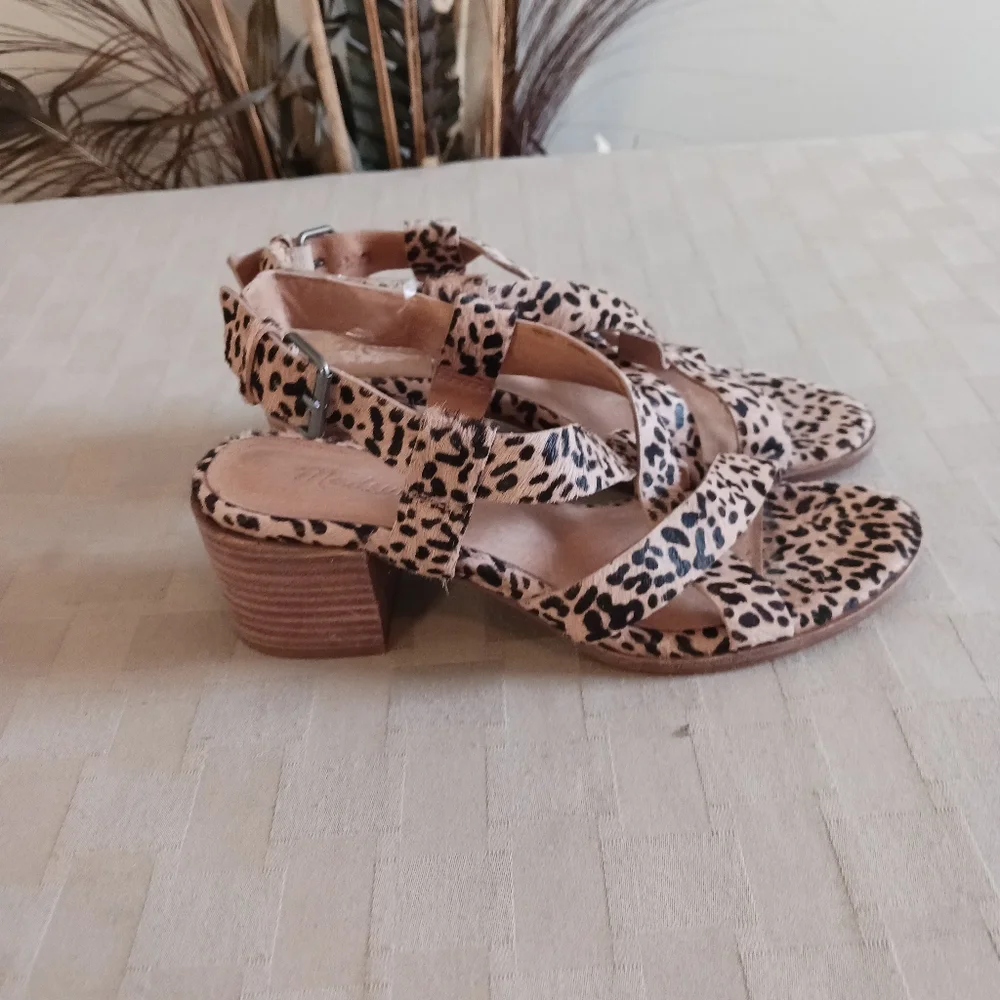 Madewell Leopard Print Tan and Black Block Heel Sandals